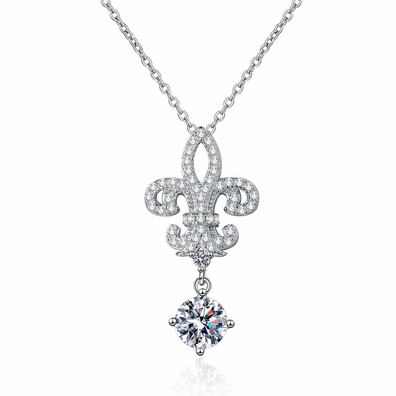 [Vera  Jewelry]ROYAL FLEUR-DE-LIS MOISSANITE PENDANT NECKLACE