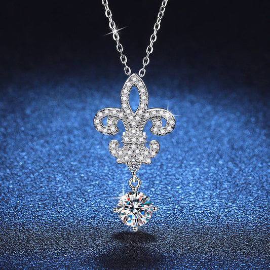 [Vera  Jewelry]ROYAL FLEUR-DE-LIS MOISSANITE PENDANT NECKLACE