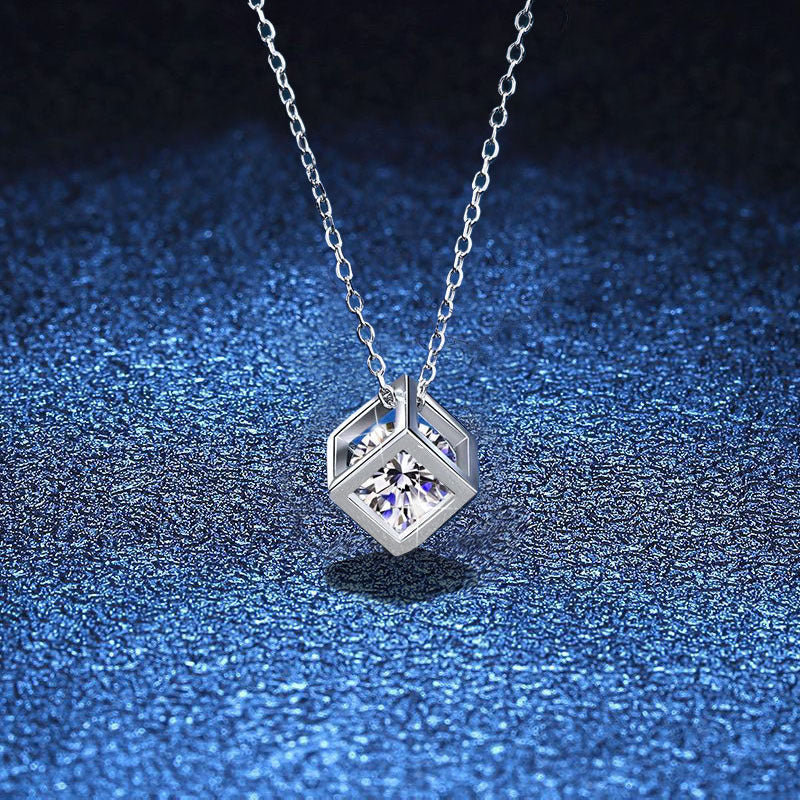 [Vera  Jewelry]GEOMETRIC SUGAR-CUBE MOISSANITE NECKLACE