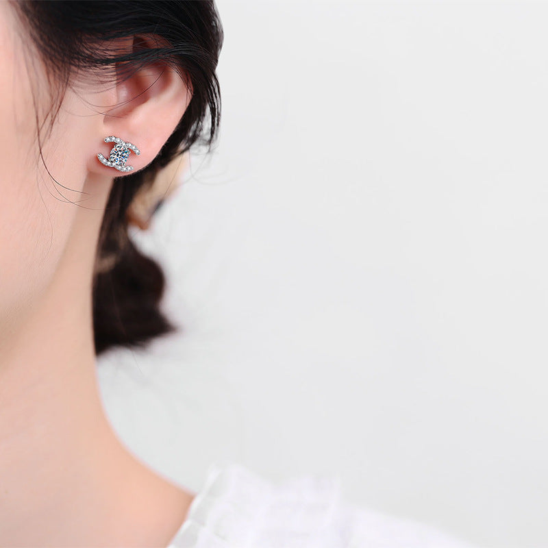 [Vera  Jewelry]CHIC INTERLOCKING DOUBLE-C MOISSANITE STUD EARRINGS