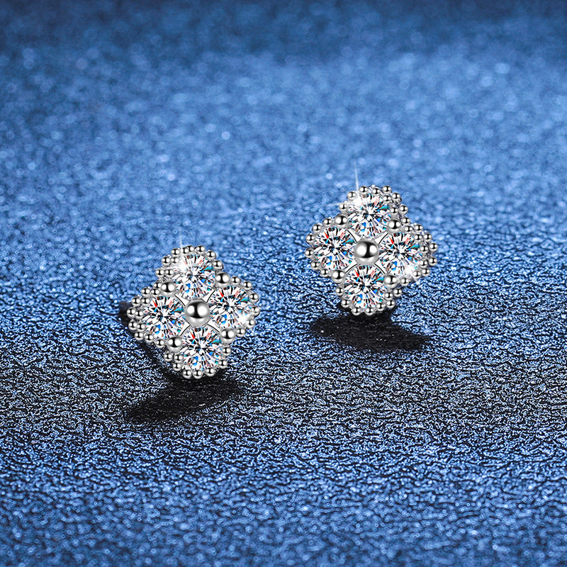 [Vera  Jewelry]ELEGANT FOUR-LEAF CLOVER MOISSANITE STUD EARRINGS