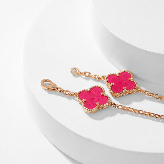 [Vera Jewelry]ニュークローバー 10モチーフ ピンクエナメル ネックレス