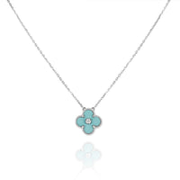 [Vera Jewelry]CLOVER 1 DIAMOND LIGHT BLUE SILVER NECKLACE