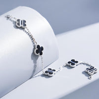 [Vera Jewelry]CLOVER 5 MOTIF VEINED ONYX BRACELET SILVER