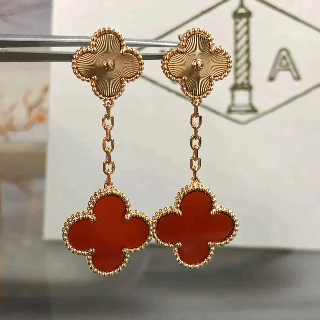 [Vera  Jewelry]CLOVER 2 MOTIF  LASER CARNELIAN EARRINGS