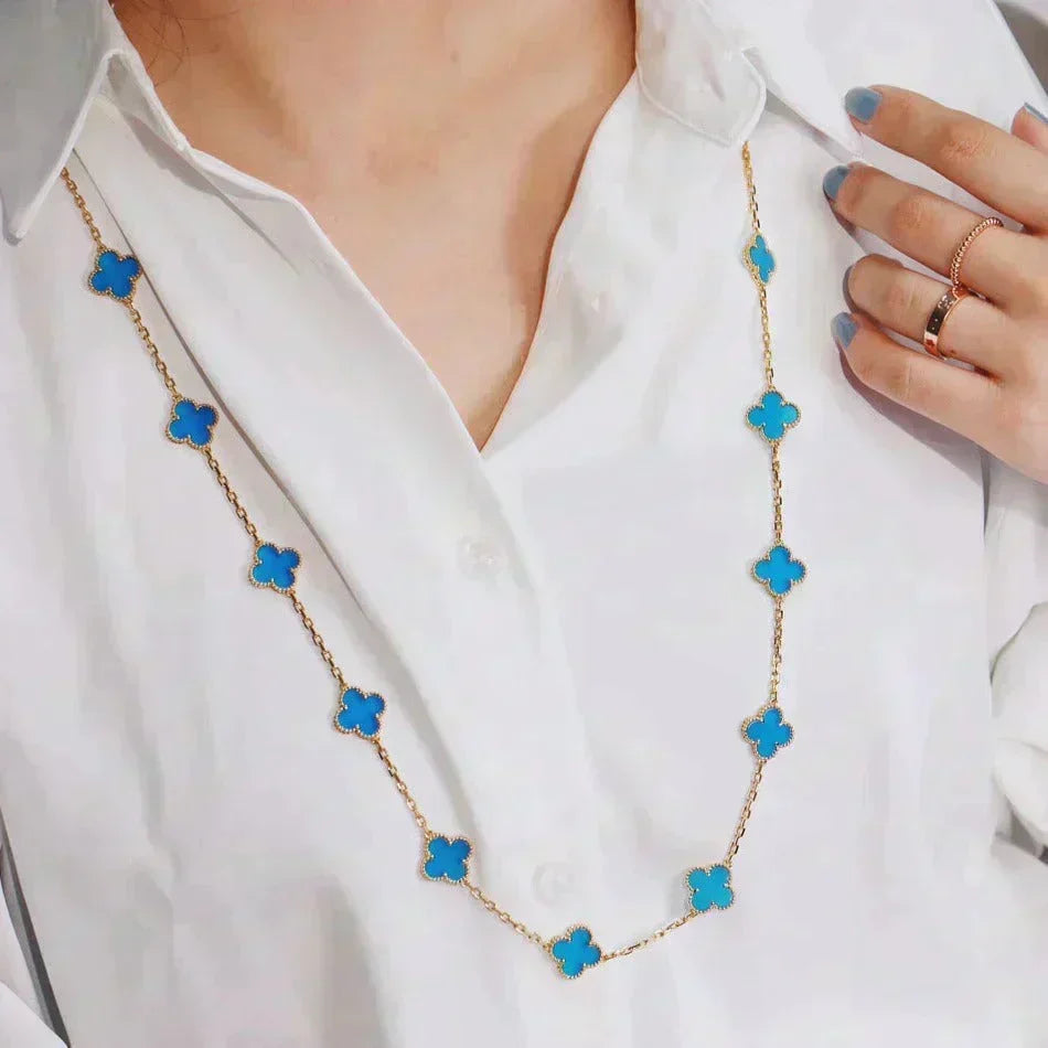 [Vera Jewelry]CLOVER 20 MOTIFS BLUE AGATE GOLD