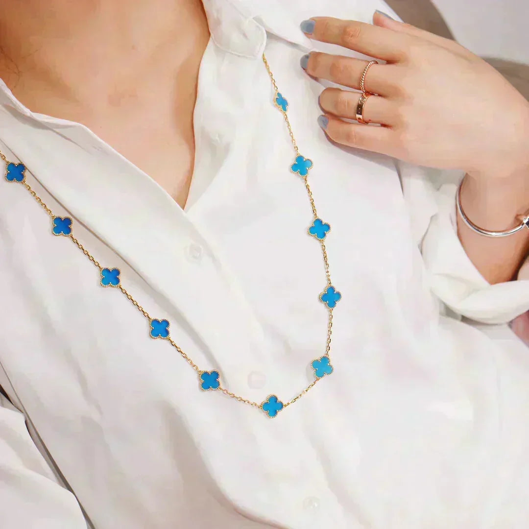 [Vera Jewelry]CLOVER 20 MOTIFS BLUE AGATE GOLD