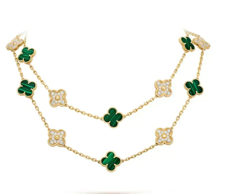 [Vera  Jewelry]CLOVER 20 MOTIFS MALACHITE DIAMOND NECKLACE