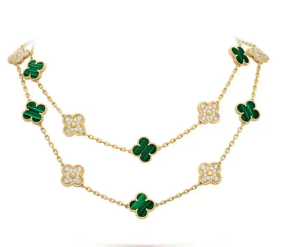 [Vera  Jewelry]CLOVER 20 MOTIFS MALACHITE DIAMOND NECKLACE