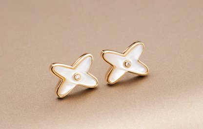 [Vera Jewelry]JEUX DE WHITE MOP PINK GOLD DIAMOND EARRINGS