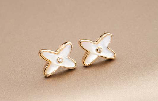 [Vera Jewelry]ジュ・ドゥ・ホワイトマザーオブパール ピンクゴールド ダイヤモンド イヤリング