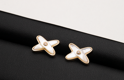 [Vera Jewelry]JEUX DE WHITE MOP ROSE GOLD DIAMOND EARRINGS