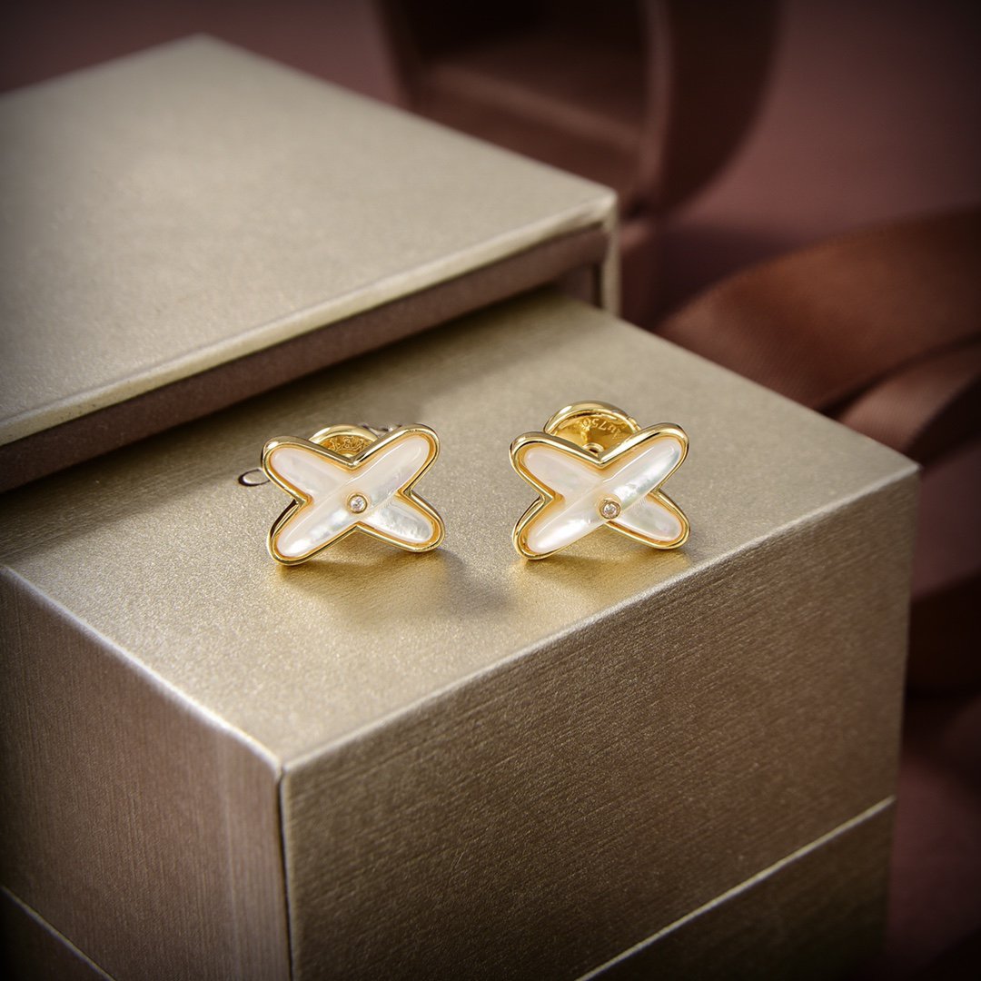 [Vera Jewelry]JEUX DE WHITE MOP GOLD DIAMOND EARRINGS