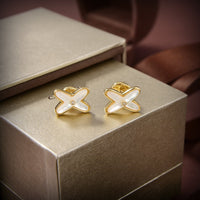 [Vera Jewelry]JEUX DE WHITE MOP GOLD DIAMOND EARRINGS