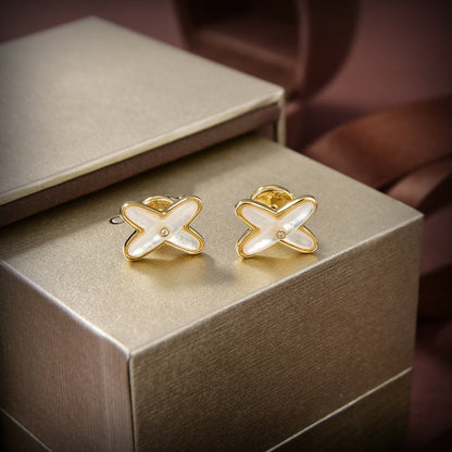 [Vera Jewelry]JEUX DE WHITE MOP GOLD DIAMOND EARRINGS