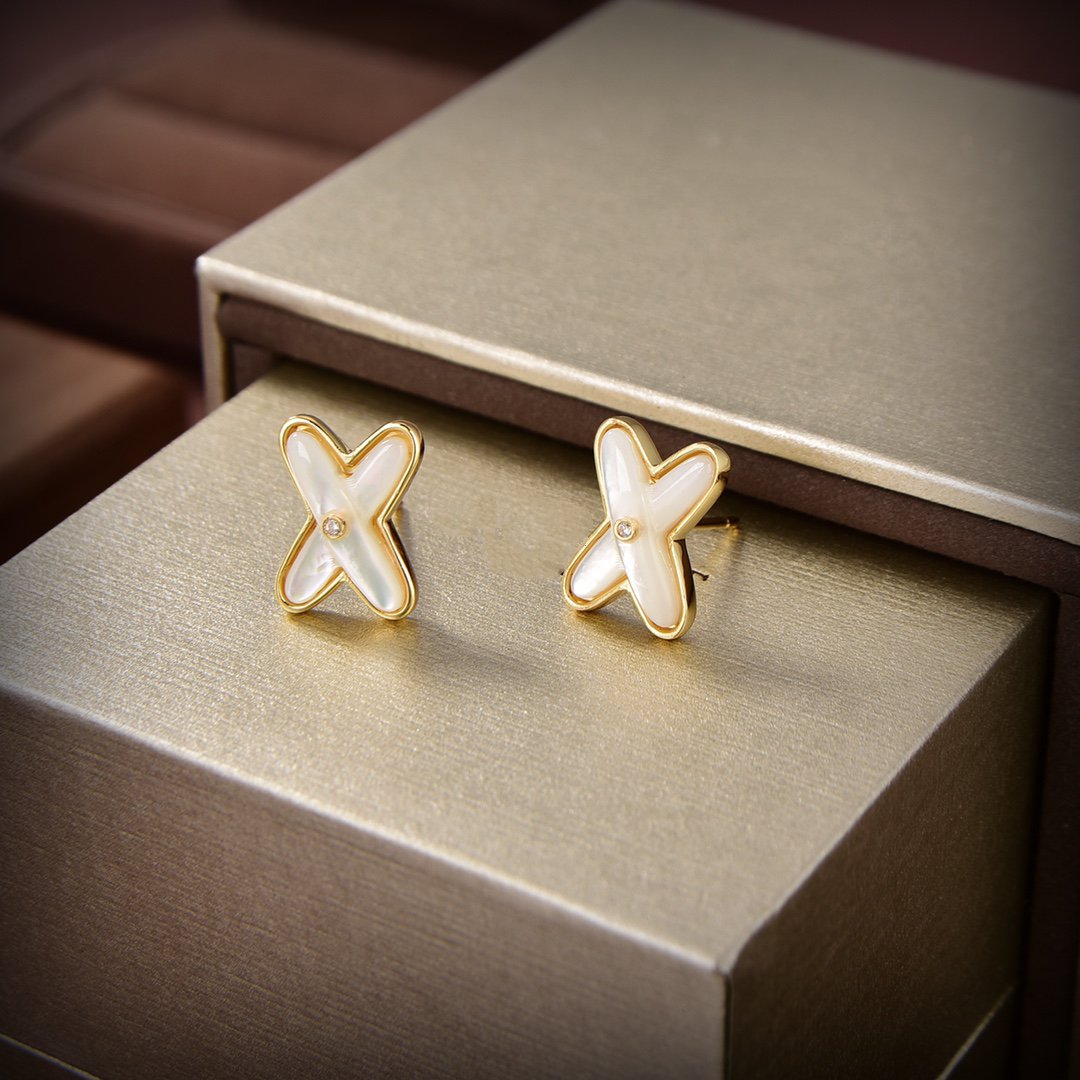 [Vera Jewelry]JEUX DE WHITE MOP GOLD DIAMOND EARRINGS