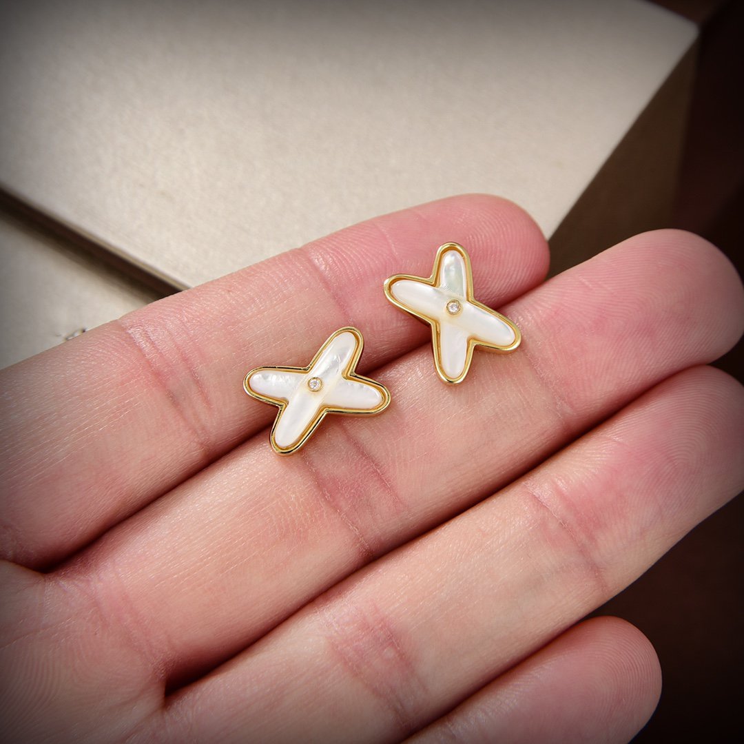 [Vera Jewelry]JEUX DE WHITE MOP GOLD DIAMOND EARRINGS