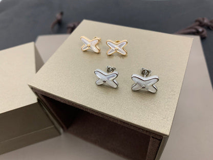 [Vera Jewelry]JEUX DE WHITE MOP SILVER DIAMOND EARRINGS