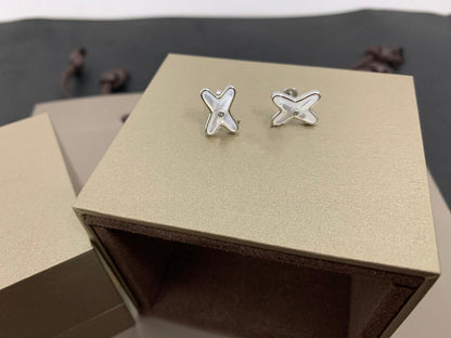 [Vera Jewelry]JEUX DE WHITE MOP SILVER DIAMOND EARRINGS