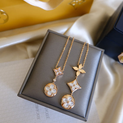 [Vera Jewelry]COLOR BLOSSOM LARIAT NECKLACE PINK GOLD WHITE MOTHER PEARL AND DIAMOND