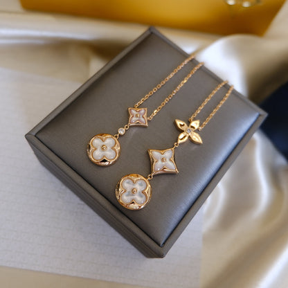 [Vera Jewelry]COLOR BLOSSOM LARIAT NECKLACE PINK GOLD WHITE MOTHER PEARL AND DIAMOND