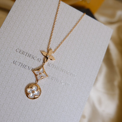 [Vera Jewelry]COLOR BLOSSOM LARIAT NECKLACE PINK GOLD WHITE MOTHER PEARL AND DIAMOND