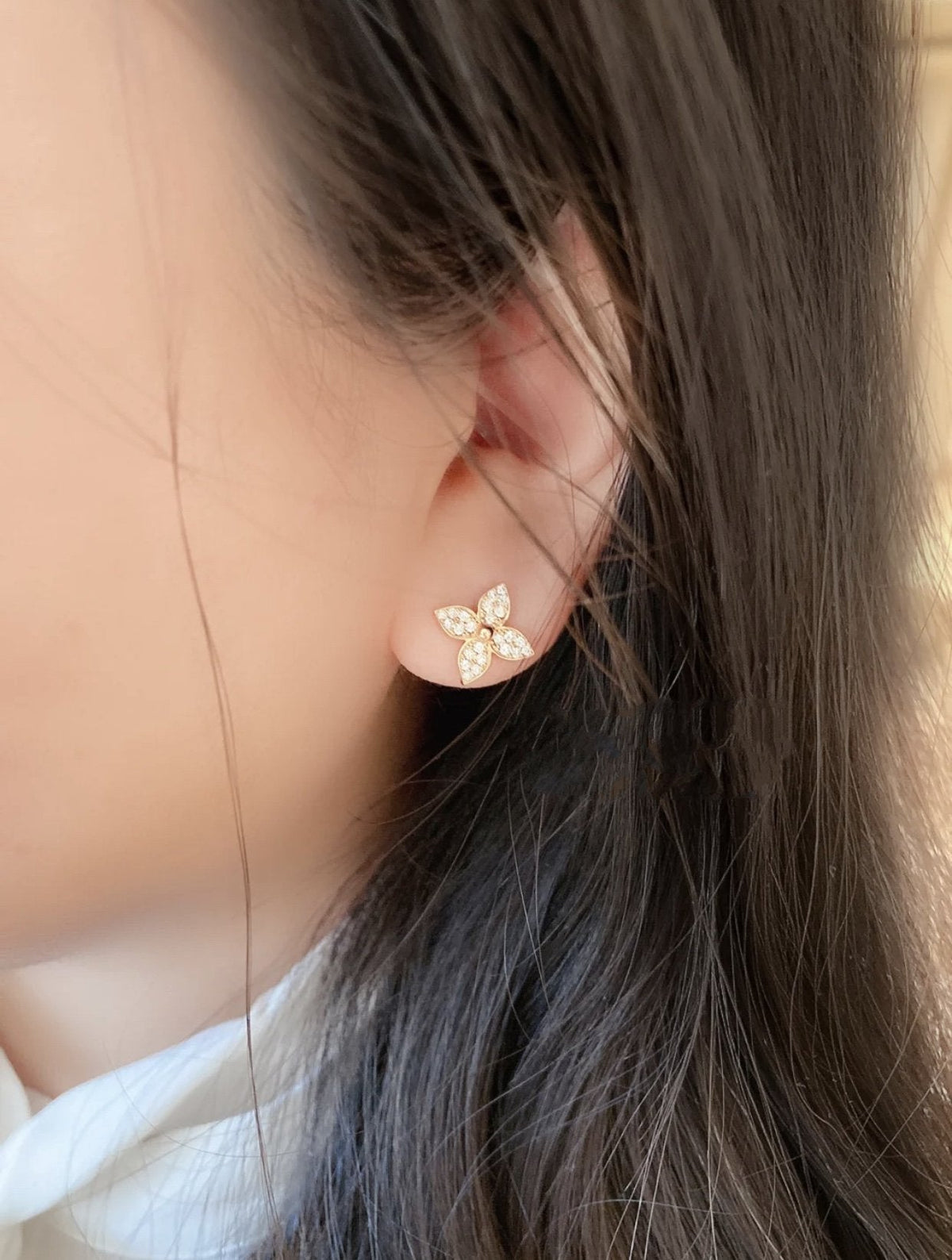 [Vera  Jewelry]STAR BLOSSOM STUD EARRINGS PINK GOLD DIAMONDS