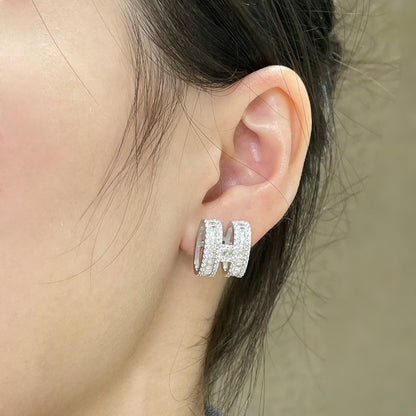[Vera Jewelry]H STUD EARRINGS WITH SILVER DIAMONDS