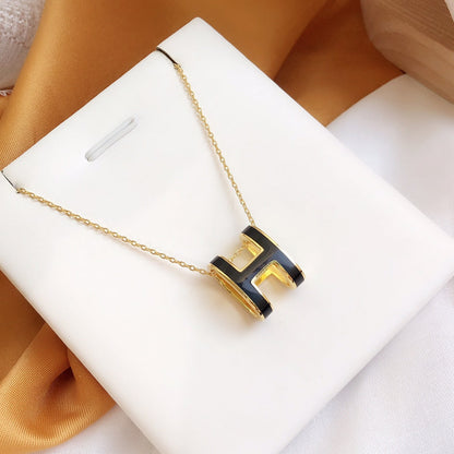 [Vera  Jewelry]HM CLIC BLACK ENAMEL GOLD NECKLACE