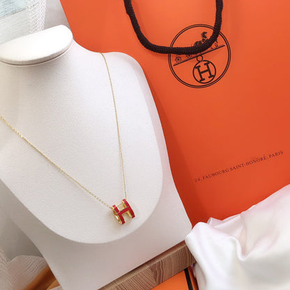 [Vera Jewelry]HM CLIC RED ENAMEL GOLD NECKLACE