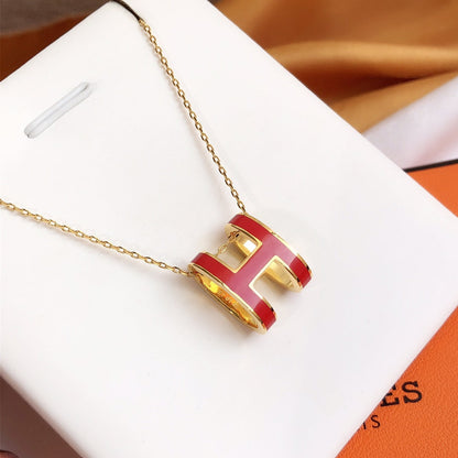 [Vera Jewelry]HM CLIC RED ENAMEL GOLD NECKLACE