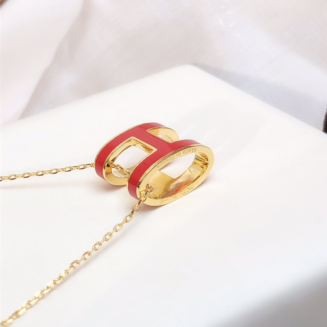 [Vera Jewelry]HM CLIC RED ENAMEL GOLD NECKLACE