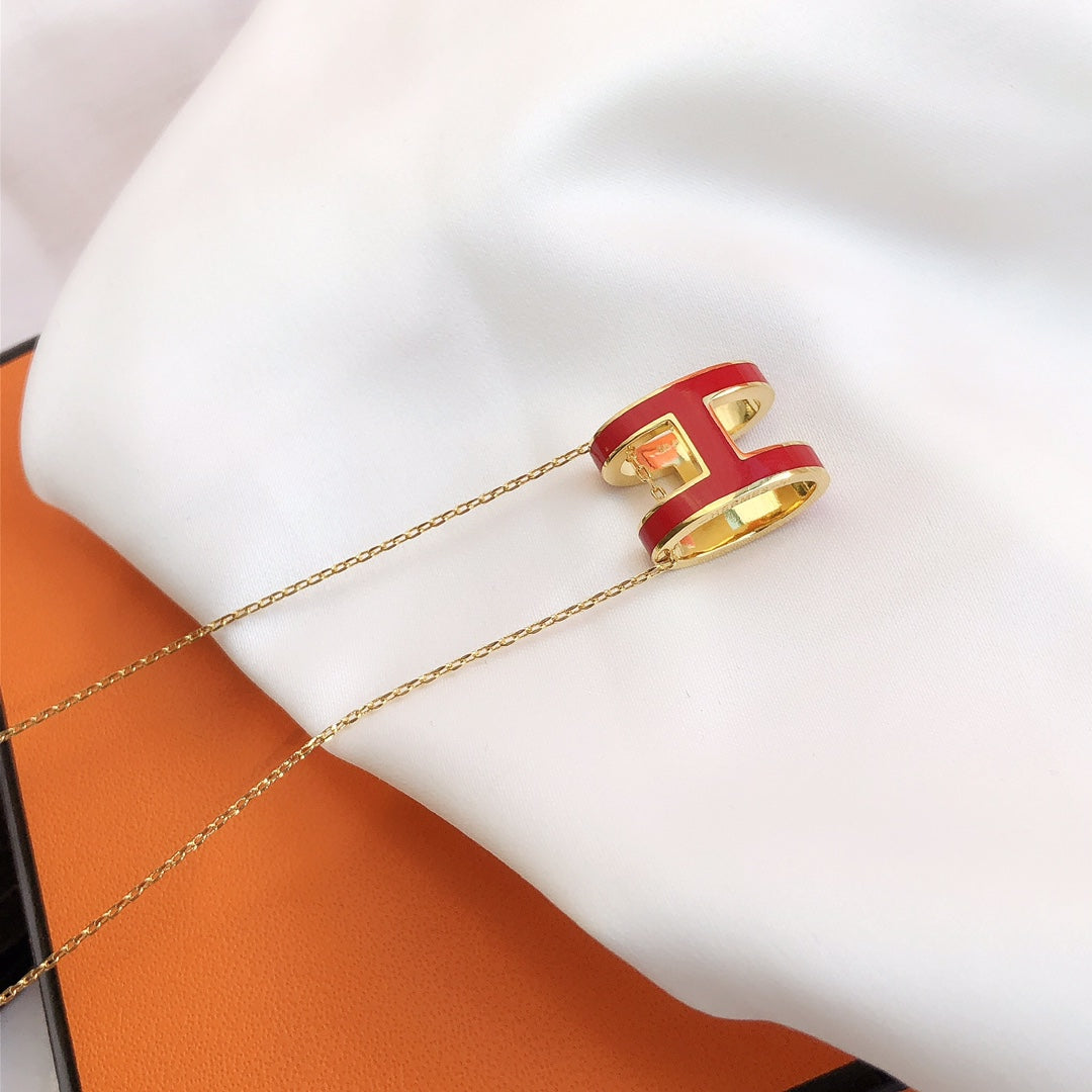 [Vera Jewelry]HM CLIC RED ENAMEL GOLD NECKLACE