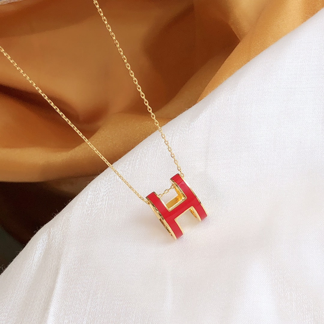 [Vera Jewelry]HM CLIC RED ENAMEL GOLD NECKLACE