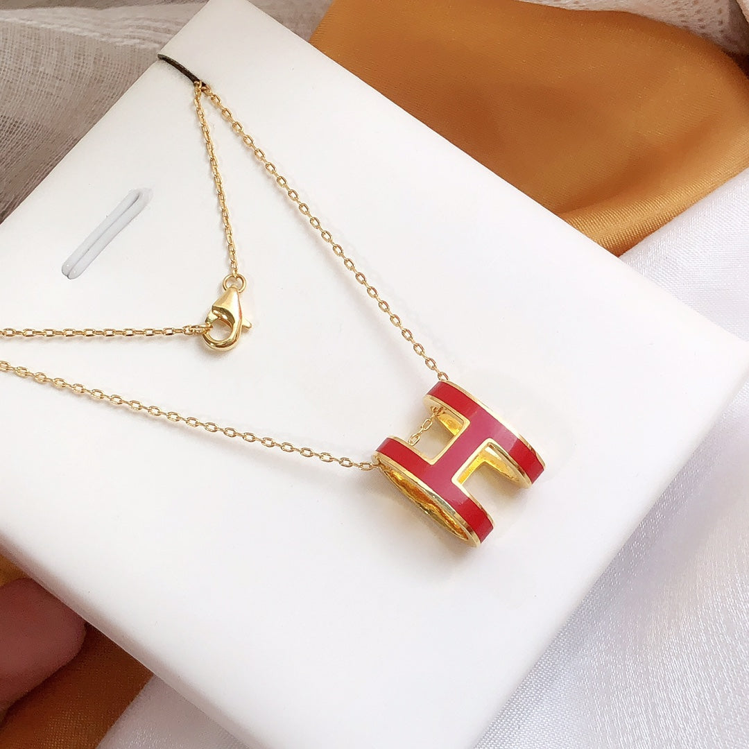[Vera Jewelry]HM CLIC RED ENAMEL GOLD NECKLACE