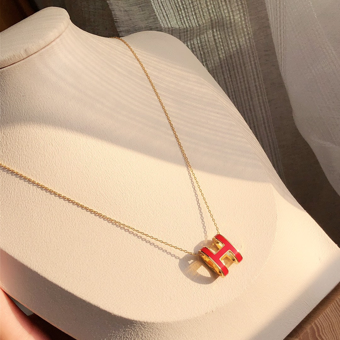 [Vera Jewelry]HM CLIC RED ENAMEL GOLD NECKLACE