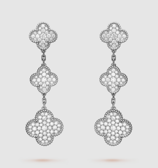 [Vera Jewelry]CLOVER 3 MOTIF DIAMOND SILVER DROP EARRINGS