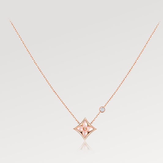 [Vera Jewelry]STAR PINK MOP 1 DIAMOND PINK GOLD NECKLACE
