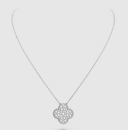 [Vera  Jewelry]CLOVER 25MM LARGE PENDANT DIAMOND PAVED SILVER NECKLACE