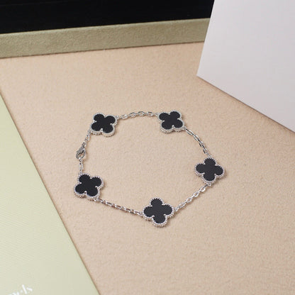 [Vera  Jewelry]LUCKY CLOVER 5-MOTIF BRACELET - BLACK OXNY COLLECTION