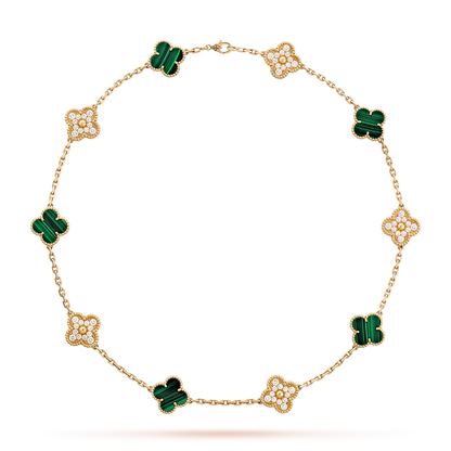[Vera Jewelry]CLOVER 10 MOTIFS MALACHITE DIAMOND NECKLACE
