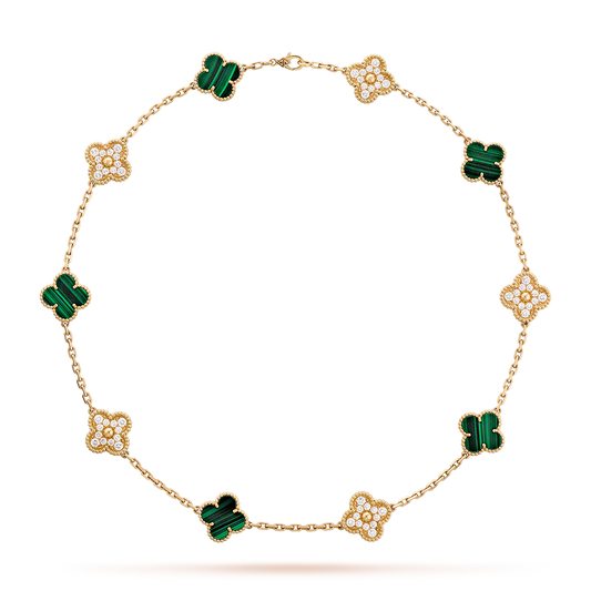 [Vera Jewelry]CLOVER 10 MOTIFS MALACHITE DIAMOND NECKLACE