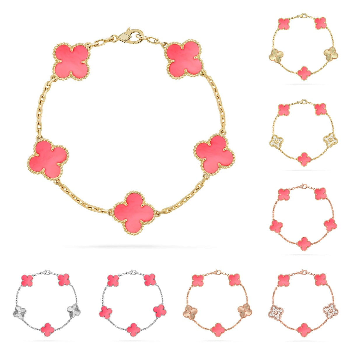 [Vera  Jewelry]LUCKY CLOVER 5-MOTIF BRACELET - PINK MOTHER-OF-PEARL COLLECTION