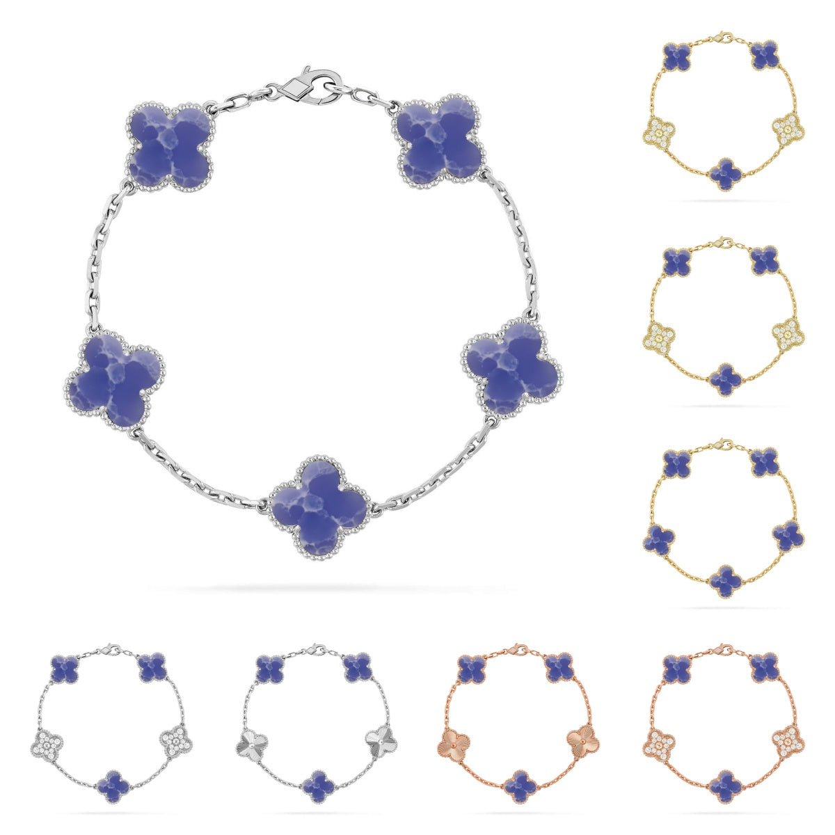 [Vera  Jewelry]LUCKY CLOVER 5-MOTIF BRACELET - BLUE LARIMAR COLLECTION