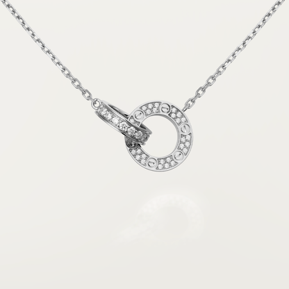 [Vera Jewelry]LOVE 7.6MM NECKLACE ROSE GOLD AND SILVER  FULL DIAMOND
