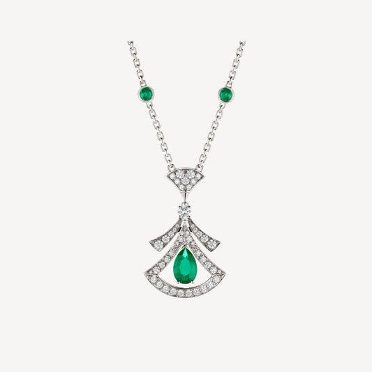 [Vera]DREAM NECKLACE MALACHITE DIAMOND SILVER