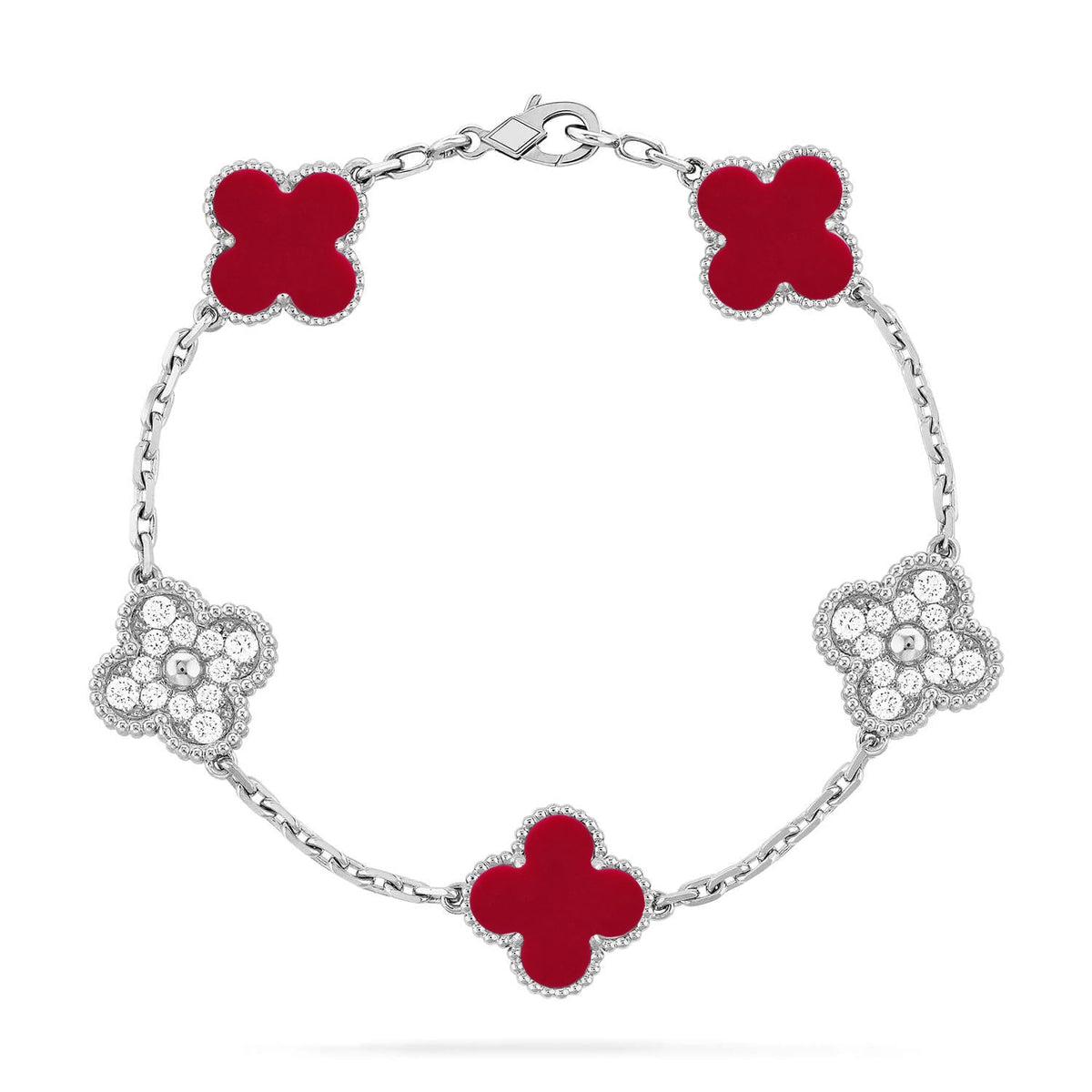 [Vera  Jewelry]LUCKY CLOVER 5-MOTIF BRACELET - RED CARNELIAN COLLECTION