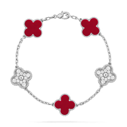 [Vera  Jewelry]LUCKY CLOVER 5-MOTIF BRACELET - RED CARNELIAN COLLECTION