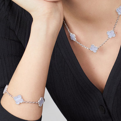 [Vera  Jewelry]CLOVER 10 MOTIFS BLUE CHALCEDONY NECKLACE