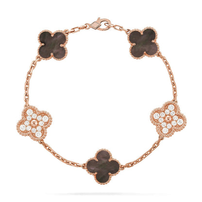 [Vera  Jewelry]LUCKY CLOVER 5-MOTIF BRACELET - GREY MOTHER-OF-PEARL COLLECTION
